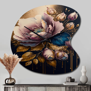 Decadent Pink And Blue Roses II - Asymmetric Metal Wall Clock